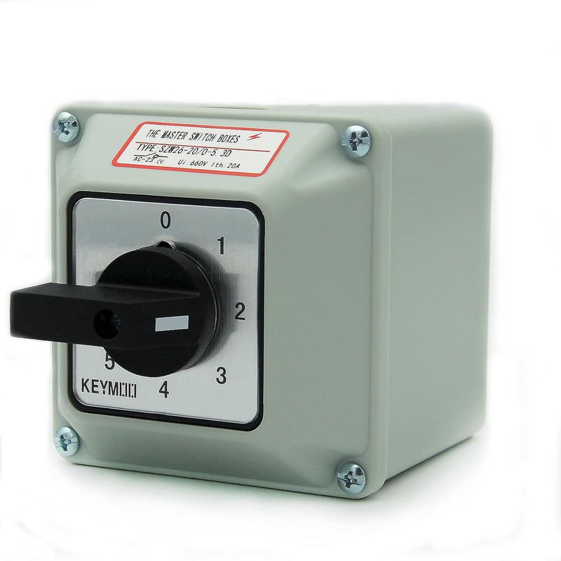 Keymoo 5-Way 2NO 2NC Rotary Changeover Switch with Exterior Box, 20A 660V Universal Selector Switch (6 Positions 3 Poles) - Image 1